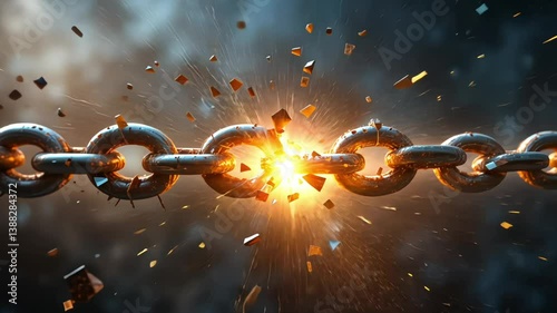 Breaking Chains: A shattered chain with glowing fragments, symbolizing freedom from mental constraints	