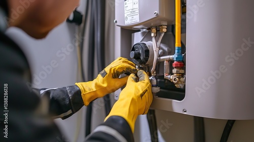 Wallpaper Mural Water heater repair service professional plumber fixing residential hot water tank system maintenance Torontodigital.ca