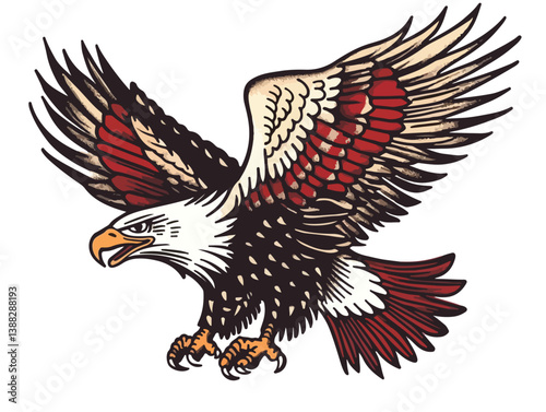 An eagle is flying in the sky and it has extended its legs to catch prey.
