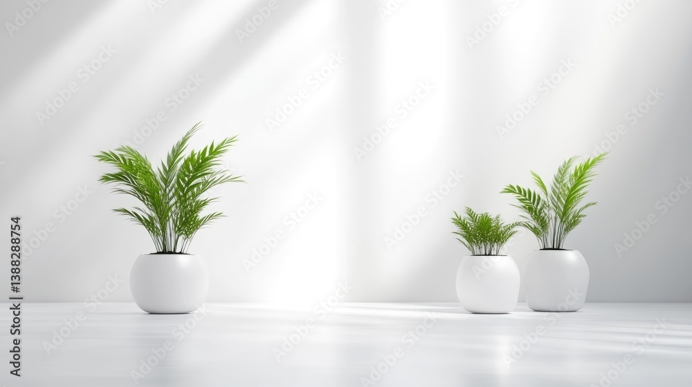 Palm Plants in White Pots Minimalist Style Bright Soft Lighting Wide Angle View Simple Design Peaceful Scene White Room Bright Green Tones Ideal for Home Decor Palm Plants in White Pots Minimalist Style Bright Soft Lighting Wide Angle View Simple Design Peaceful Scene White Room Bright Green Tones Ideal for Home Decor