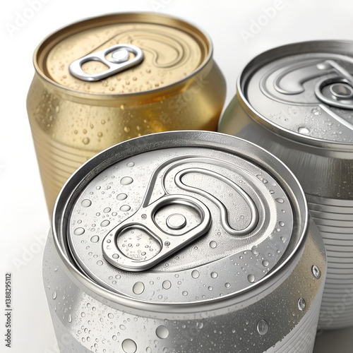 Macro View of Tin and Aluminum Cans with Pull Tabs
