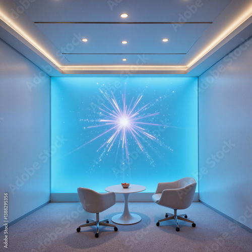 Futuristic holographic display in minimal environment, innovative concept
