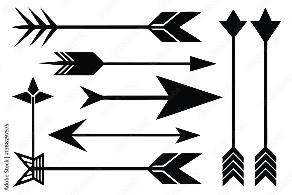 Set of black color arrows. Clean, fresh air flow. Filtration direction, arrows. Wind direction.