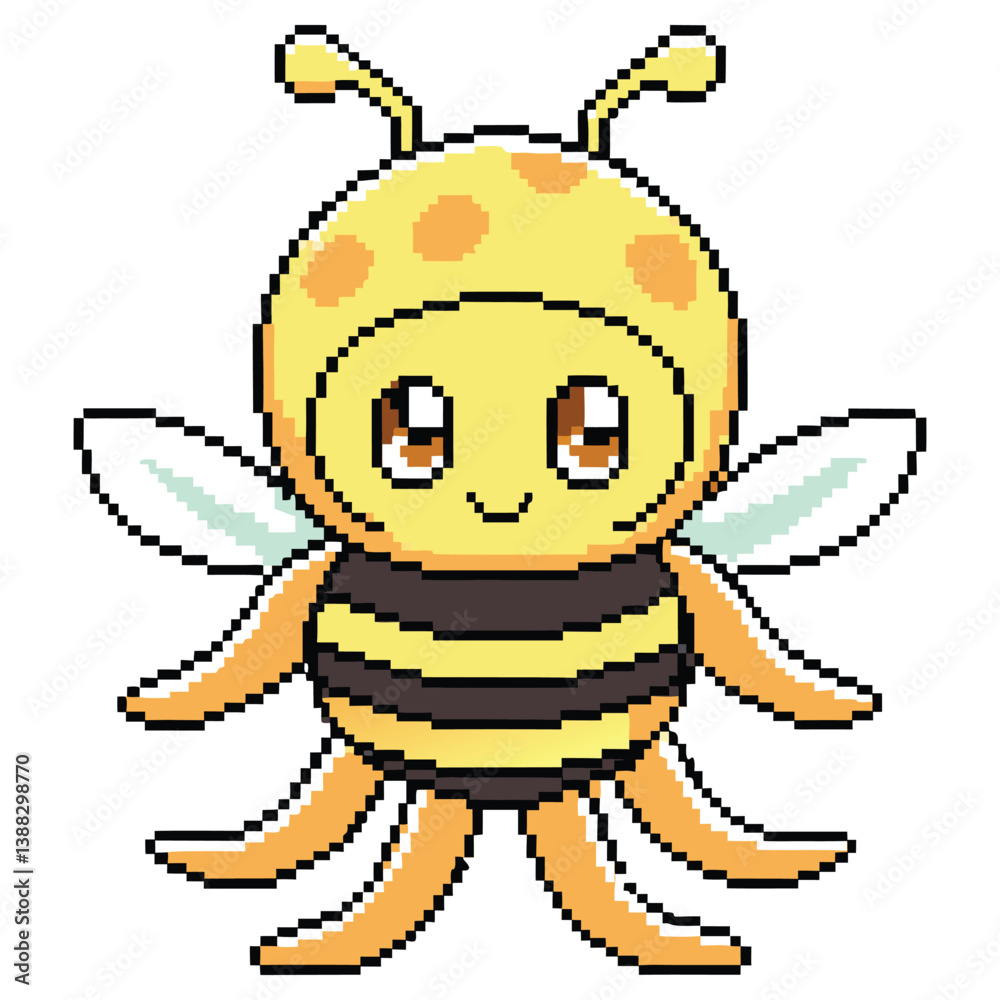 Fototapeta premium Cute Yellow Bee Creature with Wings, Octupus Legs, and Pixel Art Style on Transparent Background