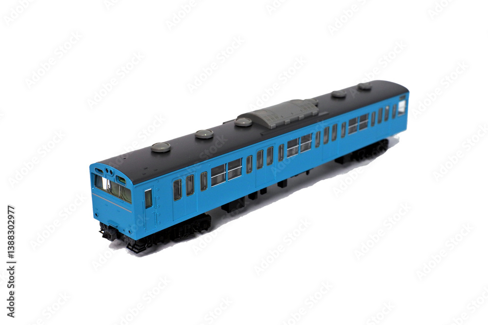 N Scale Model Train of JNR 103 Series in Sky Blue on White Background N Scale Model Train of JNR 103 Series in Sky Blue on White Background