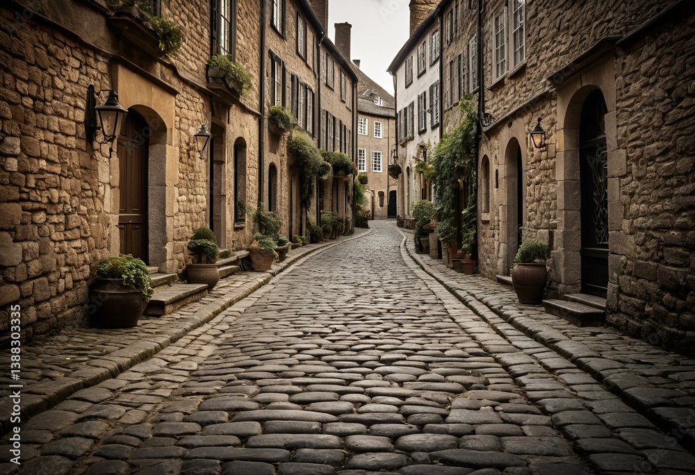 Fototapeta premium A cobblestone street in a small town.