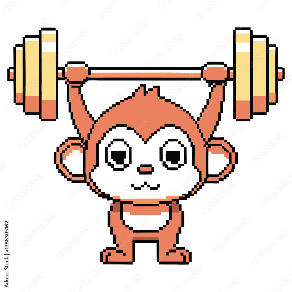 Pixel Art Monkey Lifting Barbell with Transparent Background in Retro Style Design Pixel Art Monkey Lifting Barbell with Transparent Background in Retro Style Design