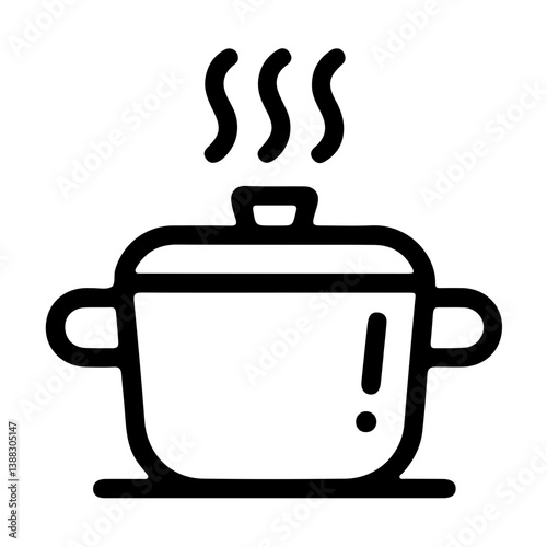 Minimalist icon of steaming cooking pot representing food preparation kitchen equipment or meal concept