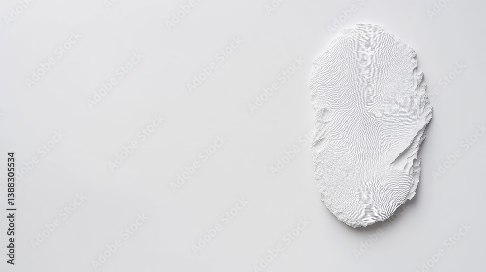 A textured, off-white shape resembling a fingerprint is centrally positioned against a plain white background. The image is simple in composition, high-resolution, and features even lighting. The sty A textured, off-white shape resembling a fingerprint is centrally positioned against a plain white background. The image is simple in composition, high-resolution, and features even lighting. The sty