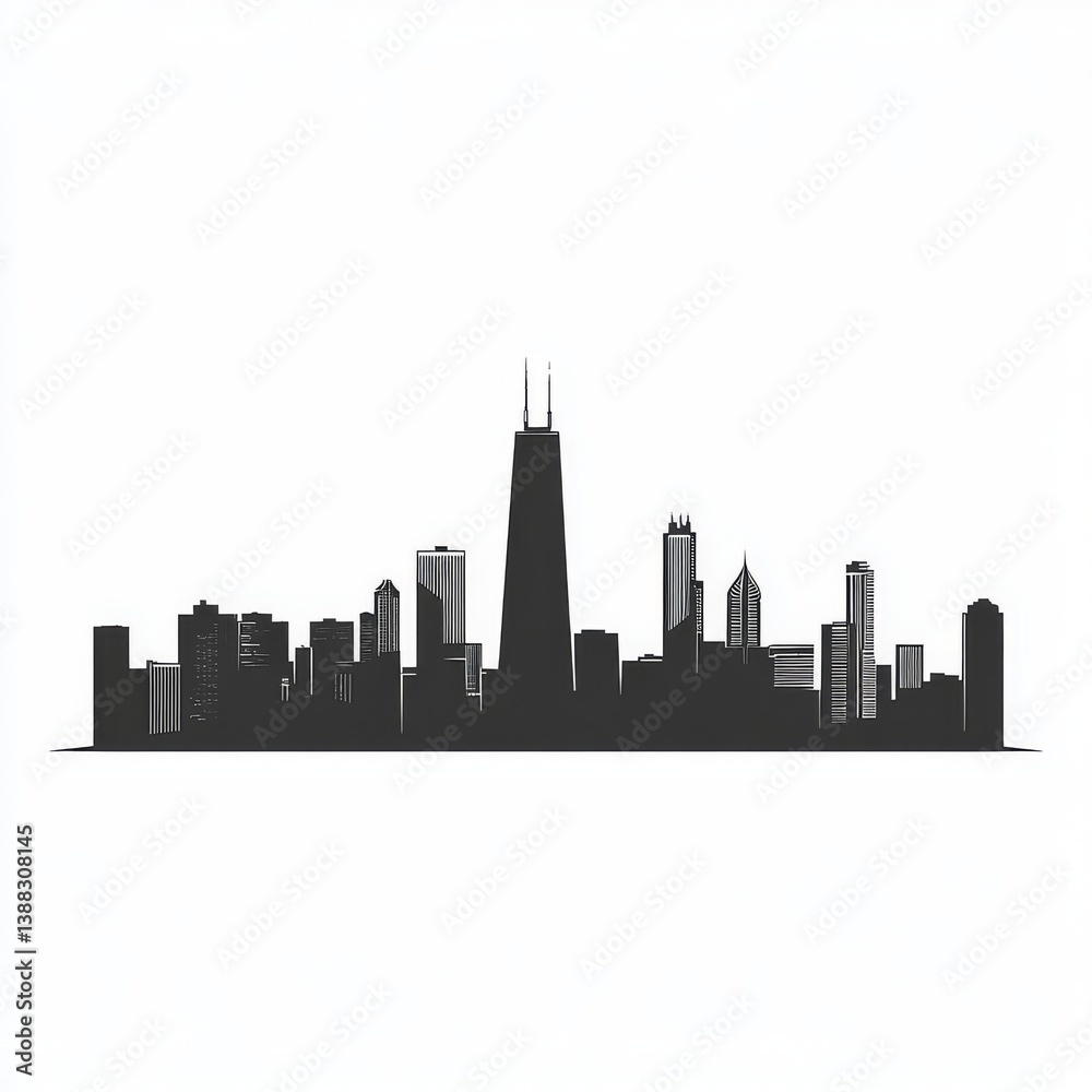 Naklejka premium Chicago skyline silhouette, depicted alone on a white background
