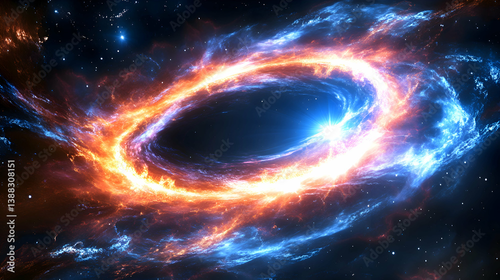 Fototapeta premium A high-resolution wallpaper featuring a cosmic swirl of neon blues and purples, creating a dynamic, outer space effect