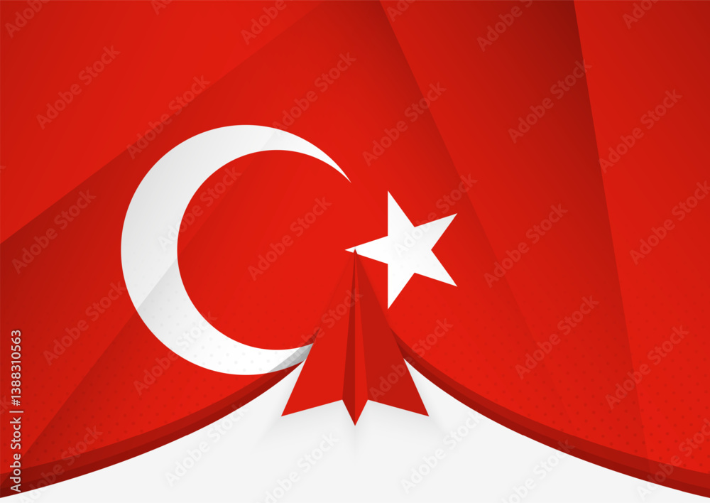 Obraz premium Turkey Flag with Abstract Paper Airplane Design, National Flag in a geometric folded paper style.