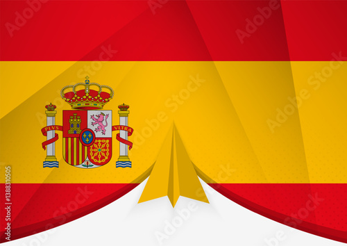 Spain Flag with Abstract Paper Airplane Design, National Flag in a geometric folded paper style.