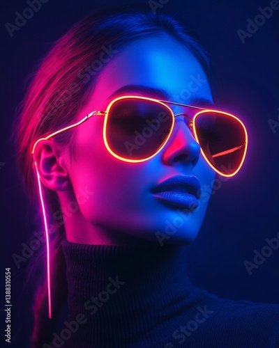 A cutting-edge collage fusing half a woman's face with glitchy patterns and bold neon outlines