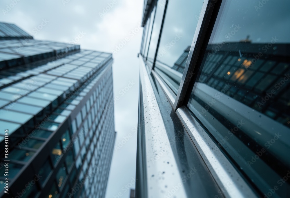 Modern skyscrapers reflecting in glass windows on a cloudy day Modern skyscrapers reflecting in glass windows on a cloudy day