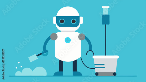 Patient Preparation A scene depicting a robot helping in the preparation of a surgical site cleaning and sterilizing areas in readiness for a procedure.