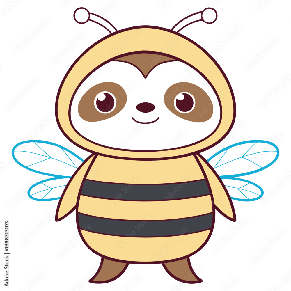 Obraz premium Sloth with Bee Costume Illustration, Cute Cartoon Animal on Transparent Background