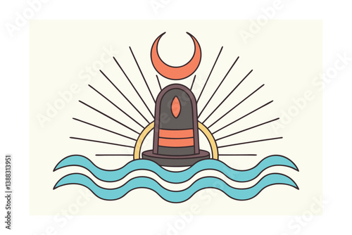 Minimalist Shiva Lingam Sunrise Ocean Moon Art Print Design