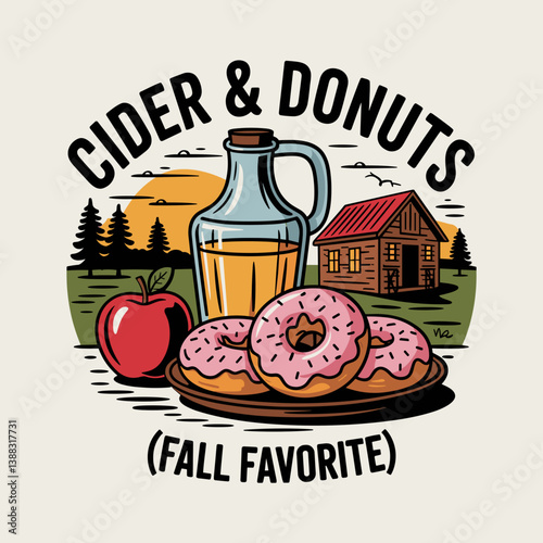 Cider and Donuts Fall Favorite with Mountain Scene