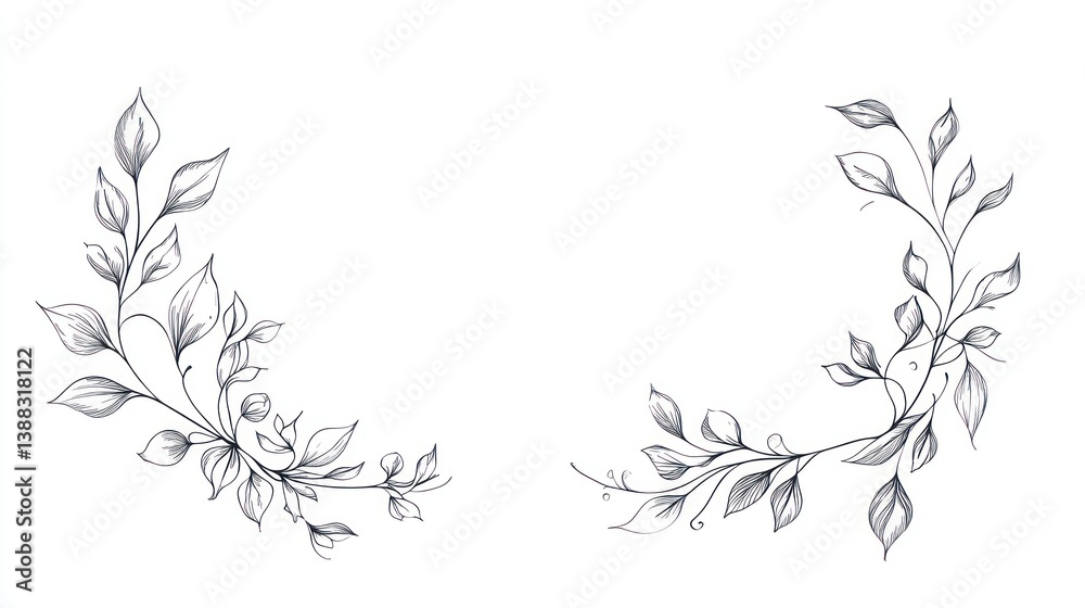 Fototapeta premium Decorative floral corner ornaments, sketch style, graphic design, possible use as printable decoration