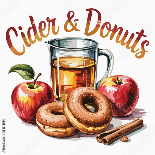 Apple Cider and Cinnamon Donuts Autumn Food Art Print