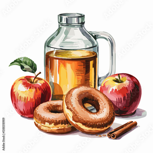 Apple Cider and Cinnamon Donuts Autumn Food Art Print