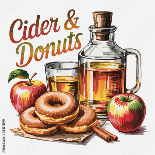Apple Cider and Cinnamon Donuts Autumn Food Art Print