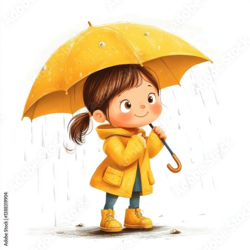 Happy child playing in rain in Spring