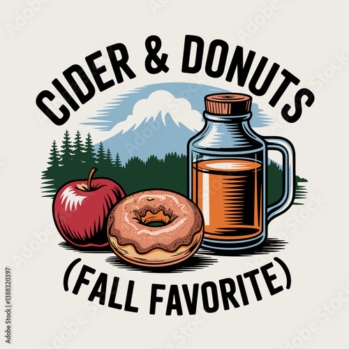 Cider and Donuts Fall Favorite with Mountain Scene