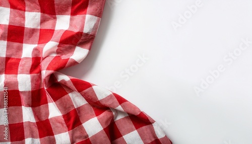 red gingham fabric with wrinkles on white background empty space for text