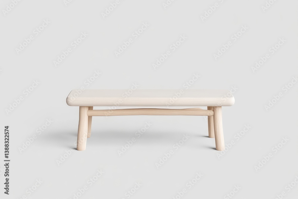Simple, light beige wooden bench, minimalist style. A low, rectangular wooden bench with simple, thick, straight legs, sits on a plain light-gray background. The surface is smooth and flat, Simple, light beige wooden bench, minimalist style. A low, rectangular wooden bench with simple, thick, straight legs, sits on a plain light-gray background. The surface is smooth and flat,