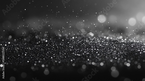 Sparkling abstract background featuring glittering particles in black and white ideal for elegant designs and festive visual themes with a captivating and timeless aesthetic