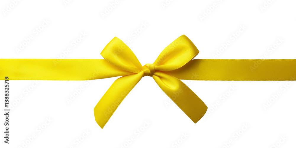 Fototapeta premium Shiny satin bright yellow ribbon with a bow isolated on transparent background for greeting cards and invitations. 