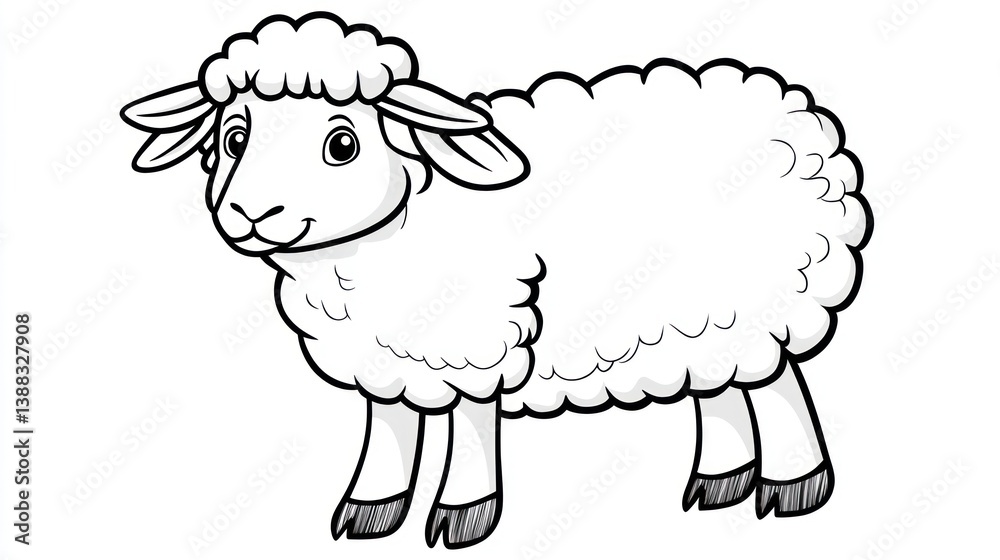 Cute cartoon sheep, smiling, standing still, for children's books or educational materials