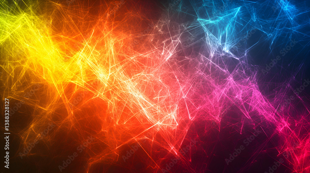 Obraz premium A vibrant high-resolution wallpaper of glowing neon lines crisscrossing over a dark background, creating an abstract and energetic digital design