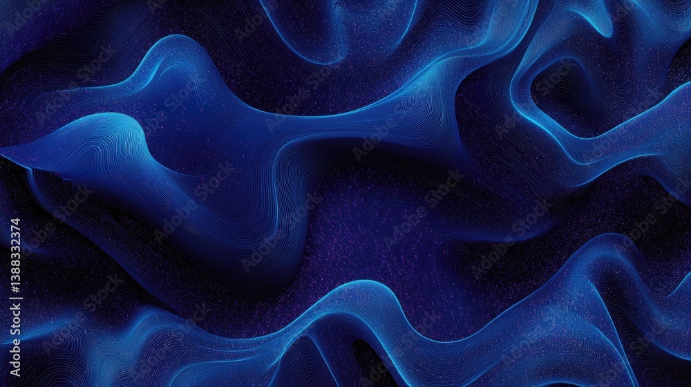 Obraz premium Abstract Blue Waves with Fine Lines and Sparkling Dots, Highlighting Geometric Patterns and Depth