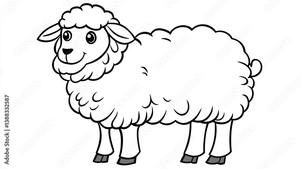 Cartoon sheep illustration, simple animal, farm, friendly creature, for children's book Cartoon sheep illustration, simple animal, farm, friendly creature, for children's book