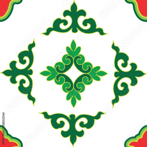 Floral pattern Tatar Native Ornamental border with tulips. Culture of the Tatar people, symbols of green and red