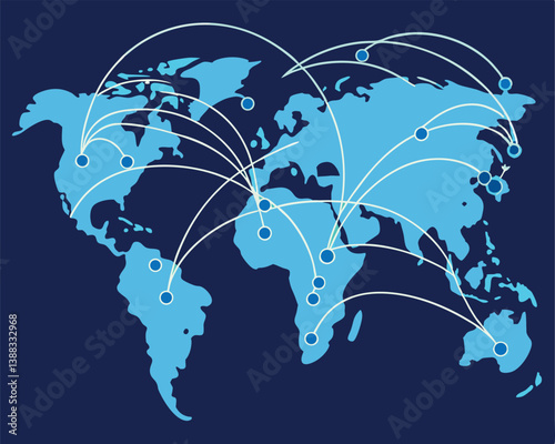 Global Network Connection Illustrated on World Map with Connecting Lines.