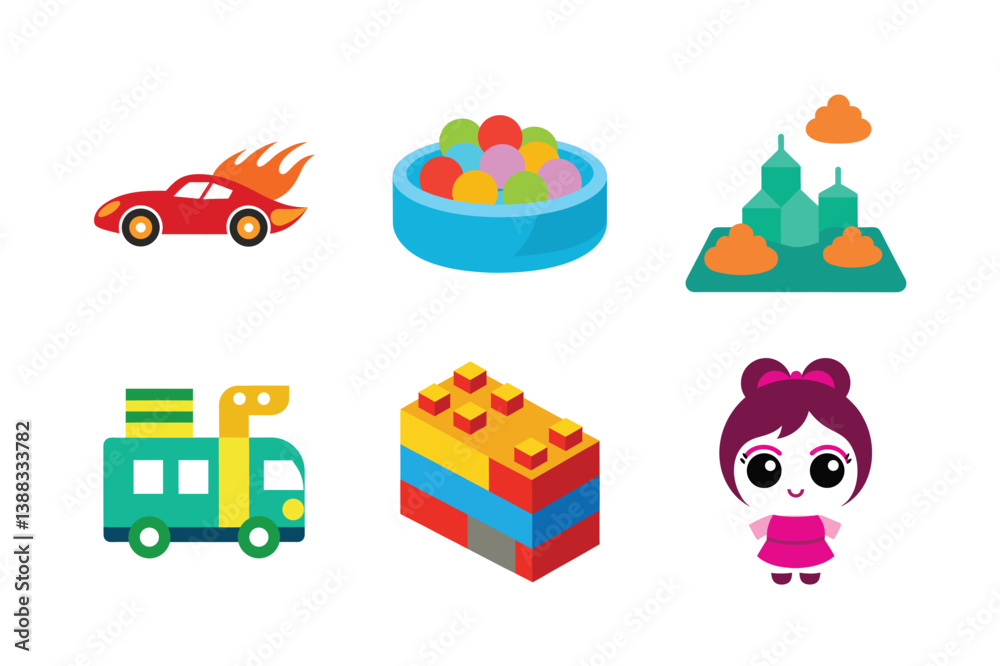 Obraz premium vector illustration of a set of toys icons