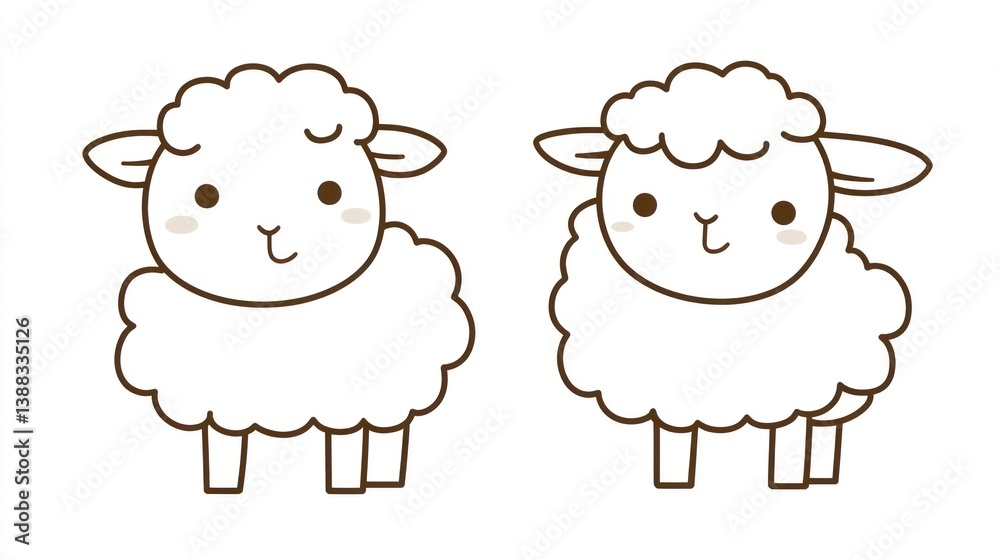 Cute cartoon sheep, simple illustration, no background, for children's book or educational material Cute cartoon sheep, simple illustration, no background, for children's book or educational material
