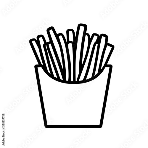 Box of French fries with crispy strips on a white background for food and culinary concepts