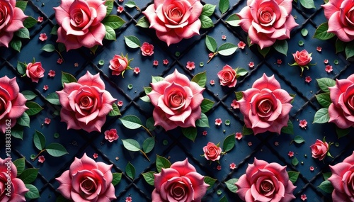 Subtle rose motifs within a tessellating diamond structure, vector, pattern