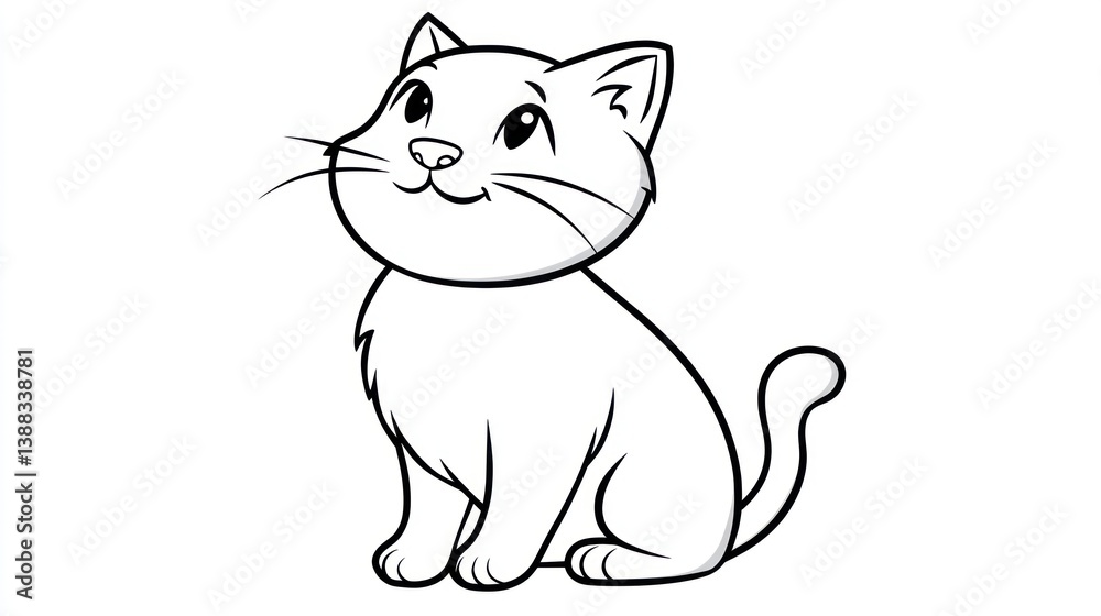 Obraz premium Cute cartoon cat, sitting, looking up, children's coloring book