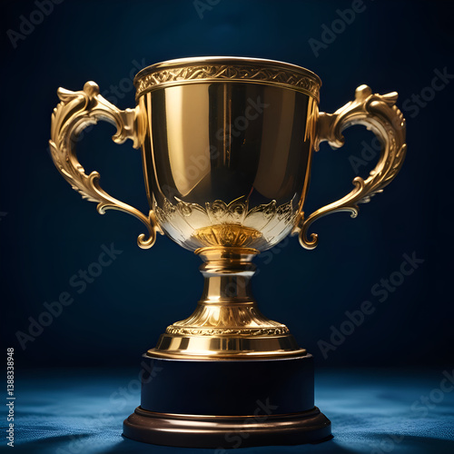 Gold trophy on black background