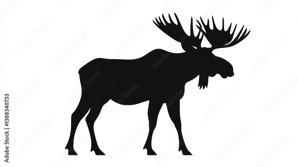 Fototapeta premium Silhouette of a Moose, Profile View, Wildlife Illustration, Nature Background