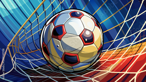 
soccer ball in the net, selective focus