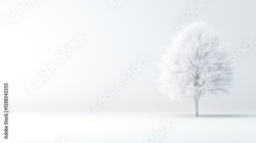 Single white tree in a bright, minimalist scene