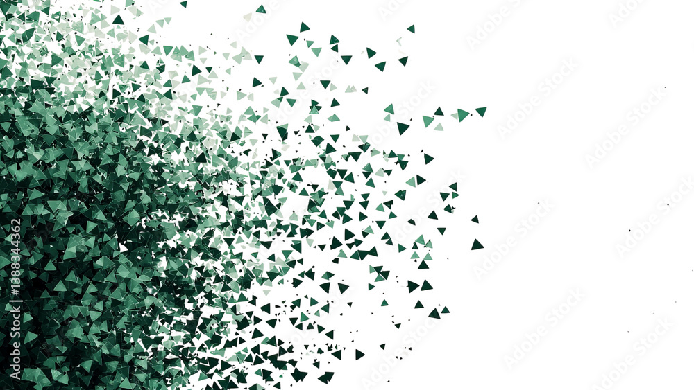 Obraz premium Png of A vibrant abstract gradient design featuring a scattering of green geometric shapes on transparent background.