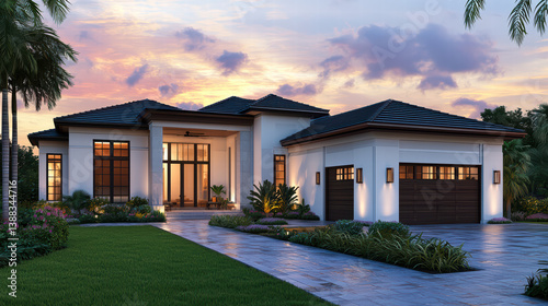 Luxurious Home: A meticulously designed, contemporary house, showcasing a blend of modern architecture and elegant landscaping, evoking feelings of comfort and luxury.